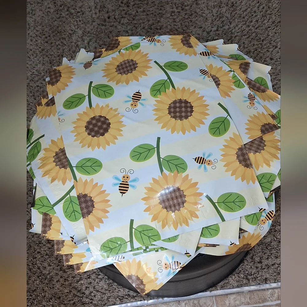 20ct. 12x15.5 Sunflower And Bee Polymailers, Random Thank You Cards/Stickers